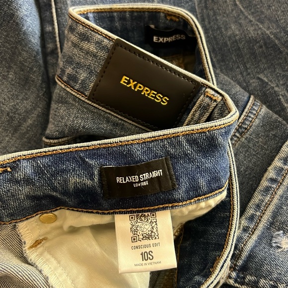 Express Low Rise Medium Wash Baggy Relaxed Straight Blue Jeans 10 Short 10S 10 S - Picture 13 of 16